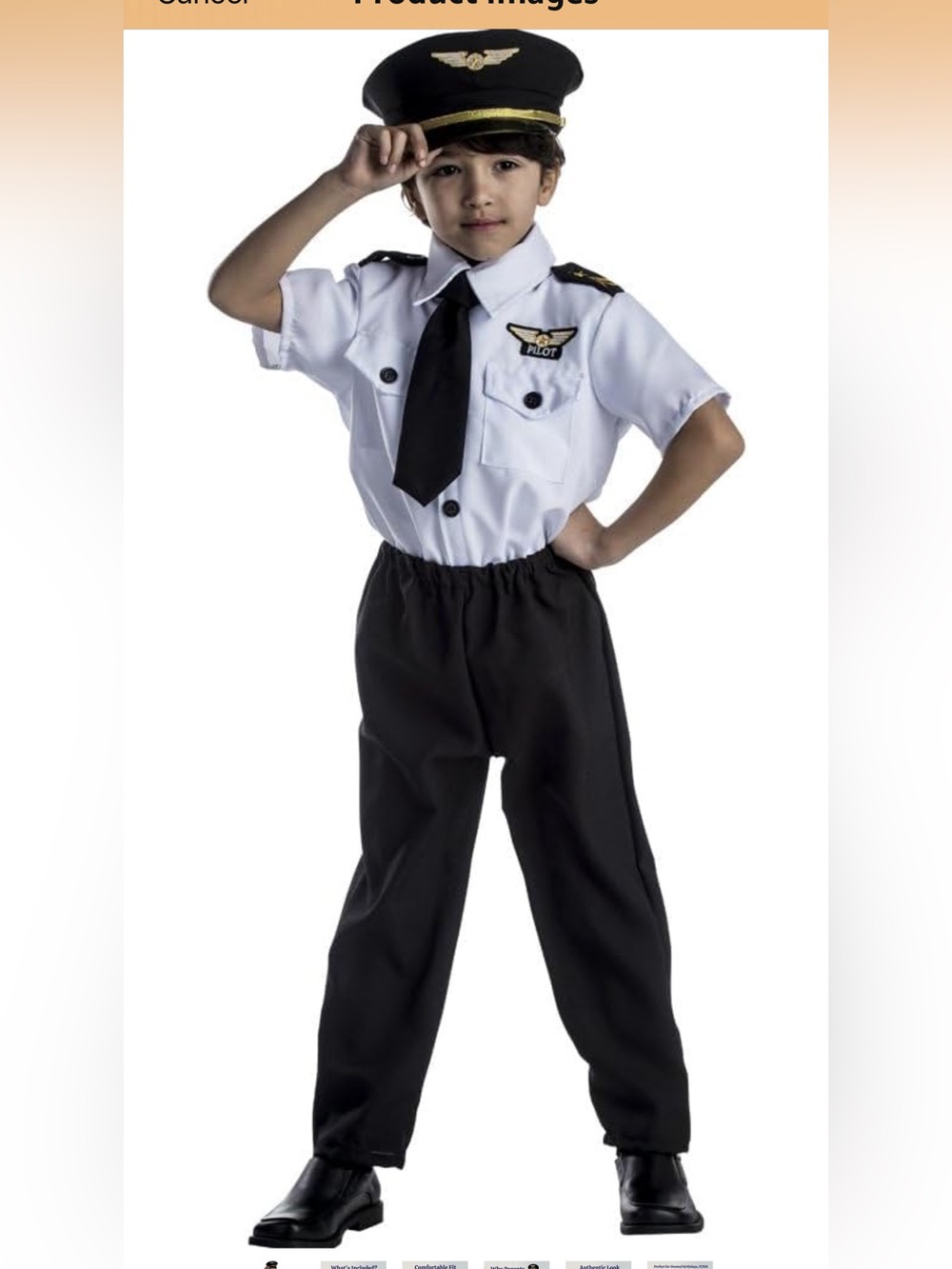 Children's Pilot Costume Set - White Shirt & Black Pants NWOT large